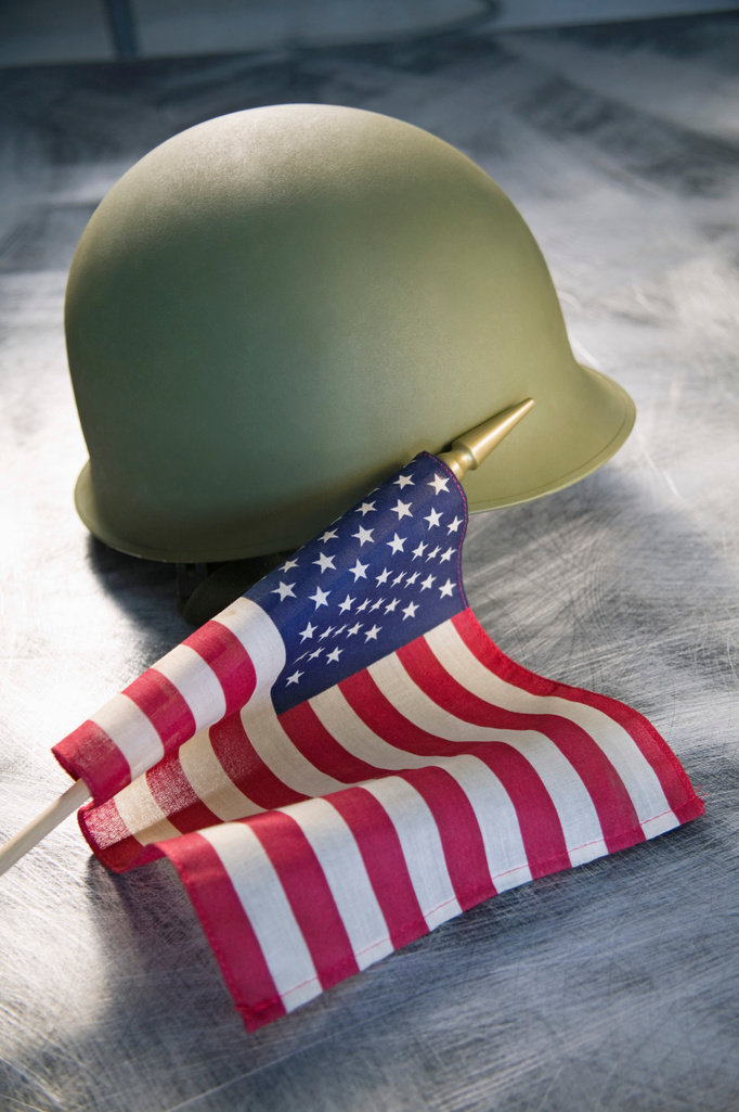 Military helmet with american flag